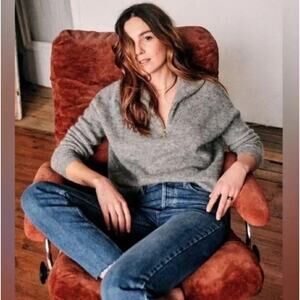 SEZANE Johnny Quarter Zip Alpaca Sweater Gray Sz XL $178 {JJ24}